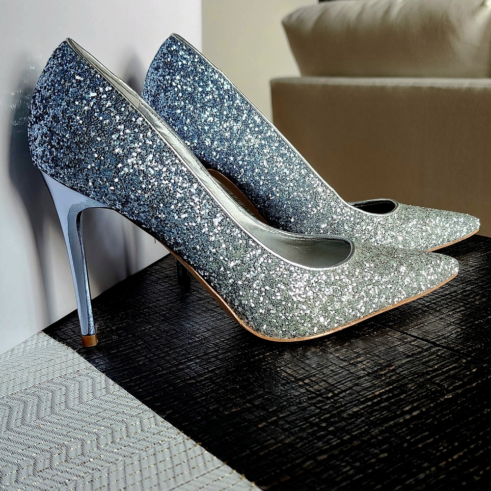 Nine West Silver & Blue Glitter Heels - Picture 8 of 8